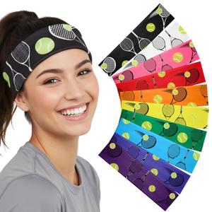 MTLEE 10 Pcs Tennis Headbands for Girls Boys Elastic Headbands Adjustable Hair Accessories Tennis Team Gifts for Girls Teens Women Adults