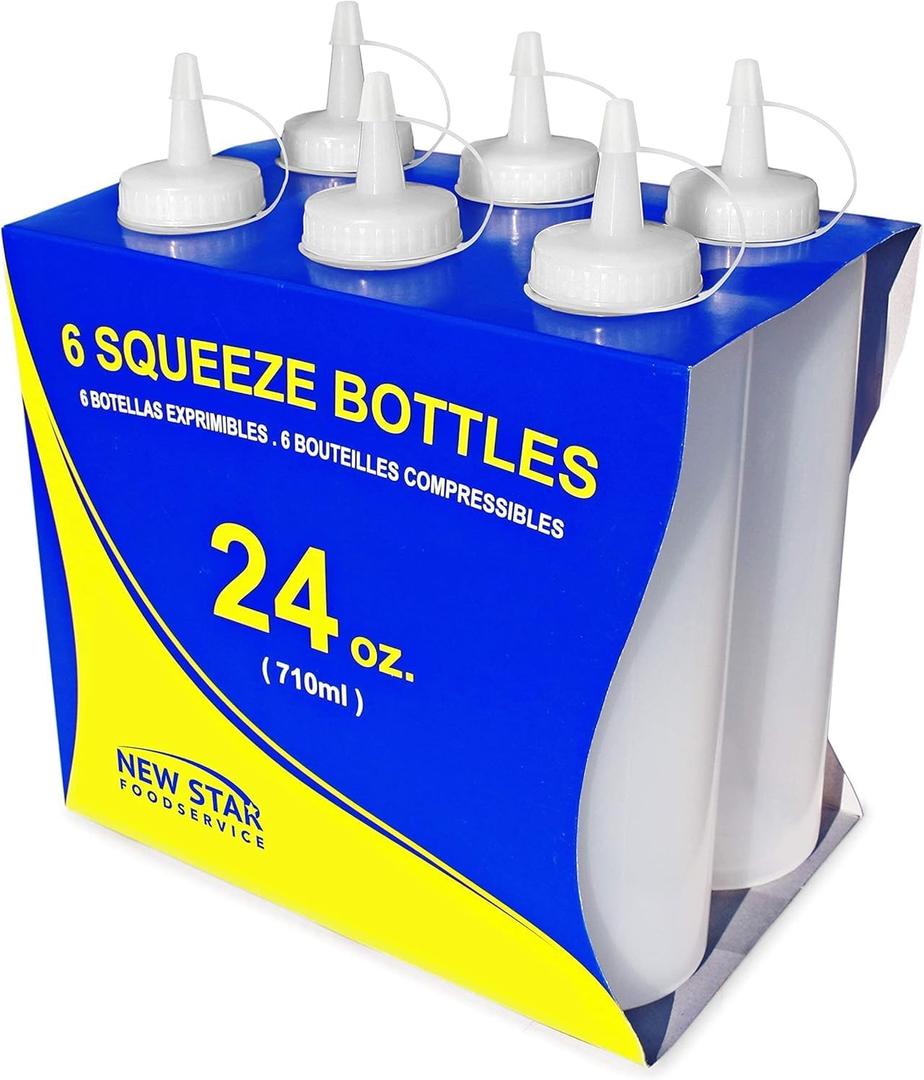 New Star Foodservice 26207 Squeeze Bottles, Plastic, 24 oz, Clear, Pack of 6 (24 Ounces)