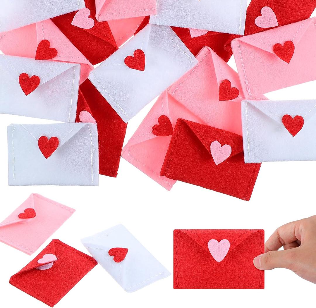 30 Pcs Valentine's Day Felt Envelope Bulk Heart Love Envelopes Stitching Note Table Scatter Holiday Bowl Filler for Wedding Shower Birthday Party Celebration Decor(Pink)