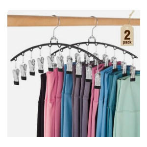 HOUSE DAY Legging Organizer for Closet, Metal Yoga Pants Hanger 2 Pack w/10 Clips Holds 20 Leggings, Space Saving Hanger Closet Organizers and Storage, Clips Hanger for Pants, Skirts, Hats, Black