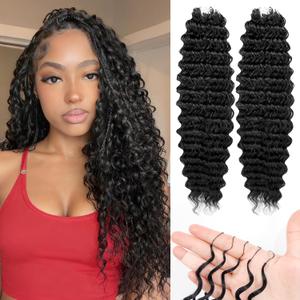 Feather Crochet Hair For Black Women, 200g 100 Strands Synthetic Pre-Separated Deep Wave For Miracle Knots Crochet Braids Hair Invisible Burmese Curly Hair Extensions (18 inch, 1B)