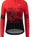 GCRFL Women's Cycling Jersey Long Sleeve Biking Cycling Shirt with 3+1 Zipper Pocket Breathable Quick Dry Bicycle Jersey (Large, Red)