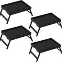 Youpehom Bed Tray Table with Folding Legs, Bamboo Breakfast in Bed for Kitchen Serving Tray, Sofa, Eating, Used As Laptop Desk Snack Tray (4 Pack, Black Color)