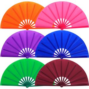 Blulu 6 Pcs Large Folding Fans for Line Dancing 13 Inch Boots on the Ground Fans for Line Dancing for Women Men Big Silk Clack Popping Make Loud Sound for Edm Music Party Decorations(Retro Color)
