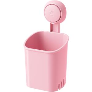 LEVERLOC Powerful Suction Cup Toothbrush Holder, Drill-Free Wall Shower Holder for Toothbrush, Toothpaste, Razor, Self-draining Kitchen Tableware Organizer, Removable Suction Cup in Shower, Pink