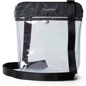 Baggallini Clear Stadium Crossbody (8.5" w x 9" h, Midnight Blossom Print)