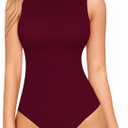MANGOPOP Women's Mock Turtle Neck Sleeveless Tank Tops Bodysuit Leotard Clothing M