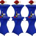 Albassa 6 Pack Cocktail Table Covers 32"x43" Spandex Stretch Highboy Top Tablecloth Fitted Round Table Cloths for Bar Wedding Cocktail Party Banquet Tables (6, Royal Blue, 32"x 43")