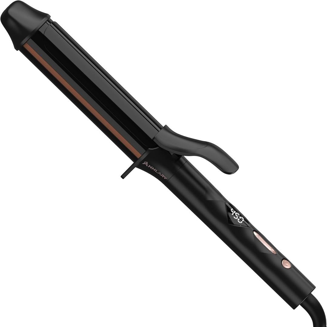 ANNLARY 1.5 Inches Curling Iron, 1 1/2 Titanium Ceramic Hair Curler, Fast Heating Curling Wand with 8 Heat Settings with LED Display for All Hair Types Dual Voltage 110-240V for Travel