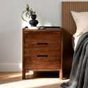 Nightstand, Solid Wood Small End Table w/3 Drawers, Modern Bedside Tables, Mid Century Night Stand, Bed Side Table, 15.75" W x 13.78" D x 21.65" H (Walnut)