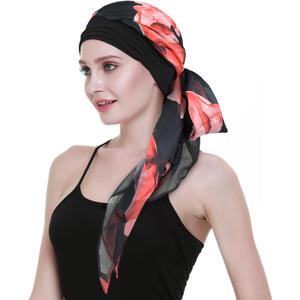 Chemo Headwear Turbans for Women Long Hair Head Scarf Headwraps Cancer Hats (Dark Red Black)