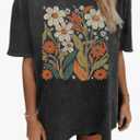 Womens Oversized Tshirt Flower Graphic Tees Nashville Music Short Sleeve Shirts Summer Casual Loose Beach Tops, L