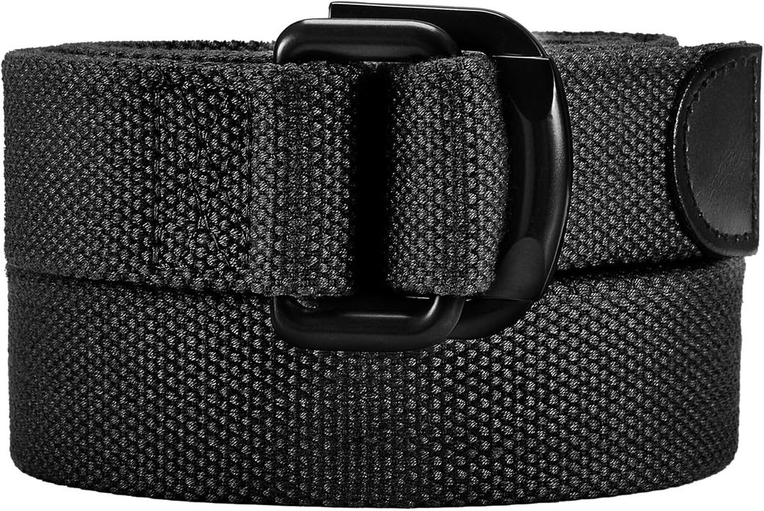 Mens Belts Plus Size Canvas Double D Ring Black Fabric Cloth All Size 39inch to 75inch (Black)