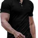JMIERR Men's Muscle Slim Henley Shirts Crewneck Longline T-Shirt Gym Workout Athletic Shirt Tees with Button (Large, 02 Black)