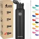 Han's Bottle Sports Water Bottle - 32 Oz, Straw Lid, Leak Proof, Vacuum Insulated Stainless Steel, Double Walled, Thermo Mug,Black