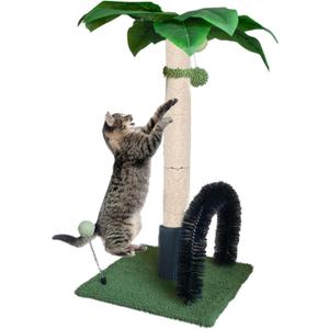 29.5" Tall Cat Scratching Post, Natural Sisal Scratching Posts with Self Groomer for Indoor Large Cats Kitten Scratch Posts with Hanging Ball and Spring Ball for Adult Cats Kittens Kitty(Green)