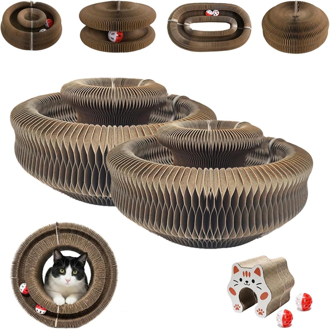 2 Pack Upgraded Kitty Kurlz Cat Scratcher, Magnetic Multi Shape Interactive Twisty Paws Cat Toy, Cat Scratcher with Play Ball for Indoor Cats