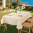 Rectangle Tablecloth Wipeable Vinyl Tablecloths with Flannel Backing, Plastic Outdoor Oil-Proof Waterproof Table Cover, Both Indoors and Outdoors. (Beige, 52" x 70")