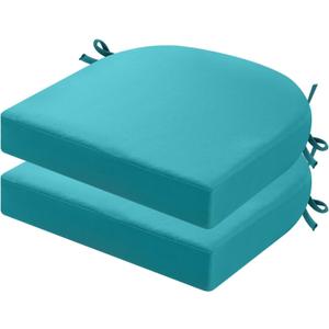 idee-home Outdoor Chair Cushions Set of 2, Thick 19" x 19" x 2" Outdoor Seat Cushions Patio Furniture Waterproof with Ties, Dining Pads, A Peacock Blue, 19X19X2 Inch-u Shaped, 2