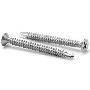 #10 x 2" Sheet Metal Screws 100Pcs 410 Stainless Steel Flat Head Tek Screws Fast Self Tapping Screws by SG TZH