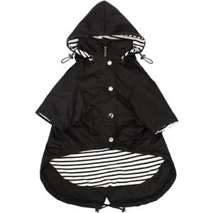 Morezi Dog Zip Up Raincoat with Reflective Buttons, Rain/Water Resistant, Adjustable Drawstring, Removable Hood, Raincoats with Legs 8lbs to 80lbs , Black - M