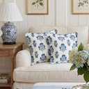 BrightRow 2 Pcs Scalloped Floral Block Print Pillow Cover 18 x 18 Inch Scallop Pillow Cover Grandmillennial Style Indoor Outdoor Scalloped Throw Home Decor (Classic)