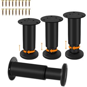 4 Pcs Adjustable Height Furniture Support Legs 4.72-7.48 inch [with Screws], Metal Adjustable Furniture Legs for Bed/Sofa/Cabinet/Couch/Dresser/Table Heavy Bed Replacement Legs (Black)