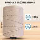 Polyester Macrame Cord 3mm x 251 Yards, Braided Crochet Yarn, Polypropylene Rope Crochet Bag Cord for Wall Hangings, Bag, Plant Hangers, Hats, Underplate, DIY Crafts, Gift for Knitter