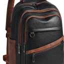 LATMAP 43L Backpack for Women Men - Vegan Leather Backpack Purse Travel Carry-on Bag College Bookbag Work fits 17" Laptop,Black&Brown