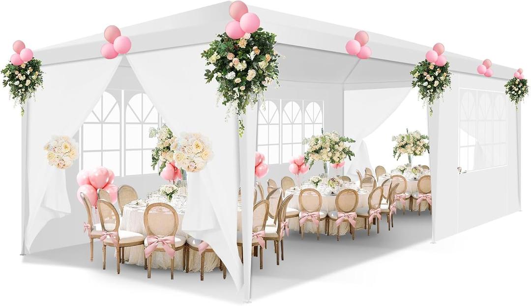 HOTEEL 10x20 Canopy Tent with Sidewalls Upgrade Removable, White Tents for Parties Outdoor Party Tent Waterproof & UV Protection for Gazebo Shelter Carpas Wedding Events BBQ (10'x20')