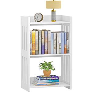 Bookshelf, Bookcase for Small Spaces, 3 Tier White Book Organizer Storage Display Rack for Kids Room, Living Room, Office, Bedroom and Bathroom