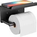 Adhesive Toilet Paper Holder with Phone Shelf, Wall Mounted Toilet Paper Roll Holder, Rustproof Bathroom Tissue Roll Holder with Shelf, Sticky Toilet Paper Roll Holder- Matte Black… 2 Pack