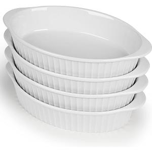 LEETOYI Porcelain Small Oval Au Gratin Pans, Set of 4 Baking Dish Set for 1 or 2 person servings, Bakeware with Double Handle for Kitchen and Home, White LEETOYI Porcelain Small Oval Au Gratin Pans, Set of 4 Baking Dish Set for 1 or 2 person servings, Bakeware with Double Handle for Kitchen and Home, White