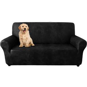 molasofa Loveseat Covers - Couch Cover for Leather Couches, Soft and Washable Love seat Covers with Leather-Like Quality. Non-Pilling, Non-Slip 1-Piece Couch Cover for Pets and Kids (02 Black)