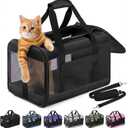 Cat Carrier Airline Approved, Soft-Sided Dog Carrier with Inner Safety Leash, Pet Transport Carrier for Small-Medium Cats Puppies up to 15 Lbs, Collapsible Travel Kitten Carrier Bag -BlackM (17.0"L x 11.0"W x 11.0"H)