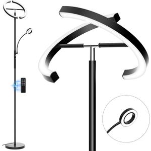 LED Floor Lamp for Living Room - Modern Standing Lamp with Reading Light, Remote Touch Control Floor Light Dimmable Mother-Daughter Tall Bedroom Lamp for Couch Office, 29W, Black