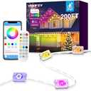 POOFZY Permanent Outdoor Lights for House,200ft RGB+IC Smart Outdoor Decor, 50 Scene Modes,App/Remote Control,for Christmas,Super Bowl,V-Day,Thanksgiving,Daily & Holiday Party Decor
