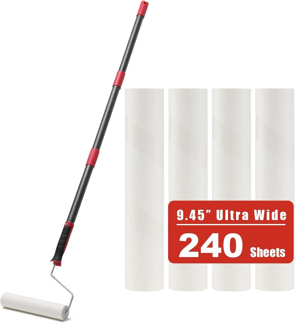 Large Lint Rollers for Pet Hair Extra Sticky, Dog & Cat Hair Remover, 9.45" Wide, 51" Long Handle Pet Hair Fur Sticky Lint Roller, Ideal for Floor, Carpets, Couch, Bed Sheets, Clothing & Car Cleaning