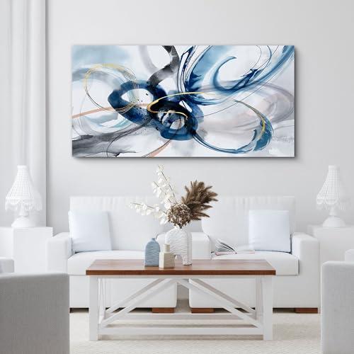 yiijeah Large Abstract Canvas Art Elegant Combination of Tones Modern Living Room Wall Decor Black and White Gray Background Blue Gradient Picture
