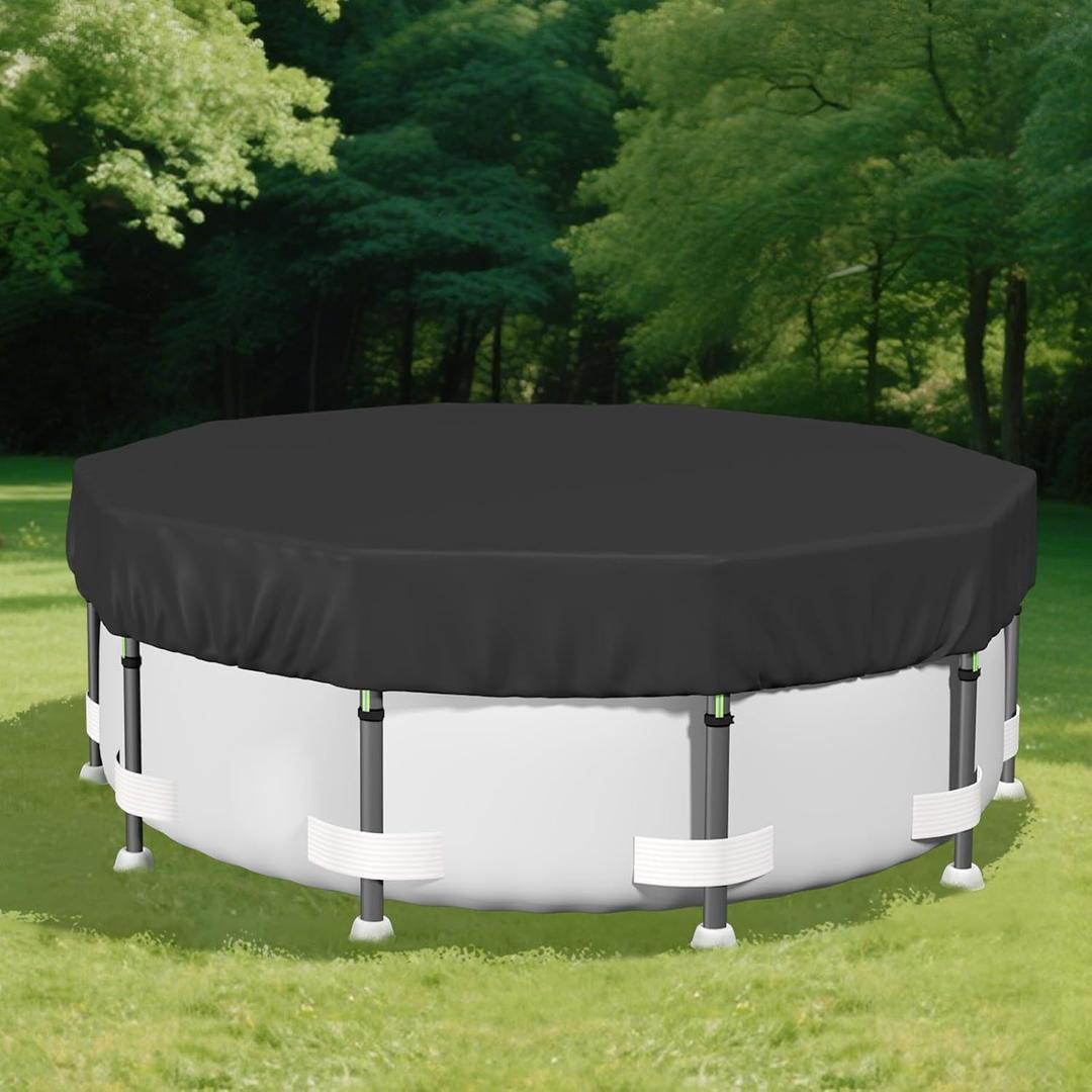 SAFANA 12FT New Pool Covers for Above Ground Pools, Round Swimming Pool Cover [Upgrade 420D Thicker] Protective Leaf Cover with Reflective Strip, Tear Resistant Durability Fabric, UV Resistance, Black