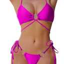 Womens Bikini Set Thong Halter String Bikini Cheeky Two Piece Swimsuit Adjustable Sexy Bathing Suit with Ring Size M