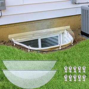 Vercraft 2 Pcs 39"L x 16"W Basement Window Well Covers with Mounting Clip Heavy-Duty Clear Polycarbonate Egress Window Cover Outside All-Weather Against Debris UV Resistant Protects Tear-Resistant