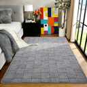 3x5 Grey Washable Shag Area Rug for Bedroom, Modern Geometric Non Slip Living Room Rugs, Fluffy Soft Thick Carpet for Kids Boys Room, Dorm, Office, Bedside, Entryway and Home Decor