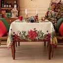 Softalker Christmas Rectangle Jacquard Tablecloth with Red Flower Bell, Polyester Poinsettia Vintage Floral Printed Table Cloth for Xmas Party Decoration/Holiday (60x120 Inch)