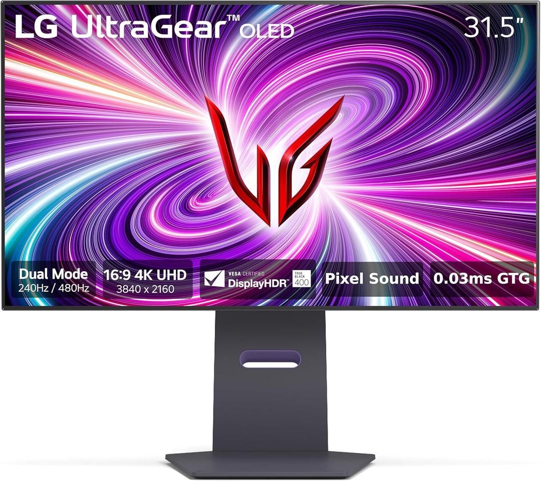 LG 32GS95UE 32-inch Ultragear OLED Dual Mode Gaming Monitor 4K UHD 1440p 240Hz 0.03ms AMD FreeSync Premium Pro NVIDIA G-Sync HDMI 2.1 DisplayPort Tilt/Height/Swivel Stand Black