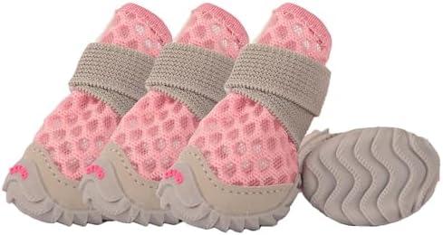 Dog Shoes for Small Dogs, Soft Mesh Dog Boots for Summer Hot Pavement, Outdoor Walking Running, Anti-Slip Dog Boots & Paw Protectors, Size 1, Pink, 2 Pairs