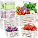 TBMax Fruit Storage Containers for Fridge Organizers and Storage, 4 Pack Large Produce Saver with Airtight Lid & Colander for Berry Lettuce Salad Vegetable Storage, Refrigerator Organizers