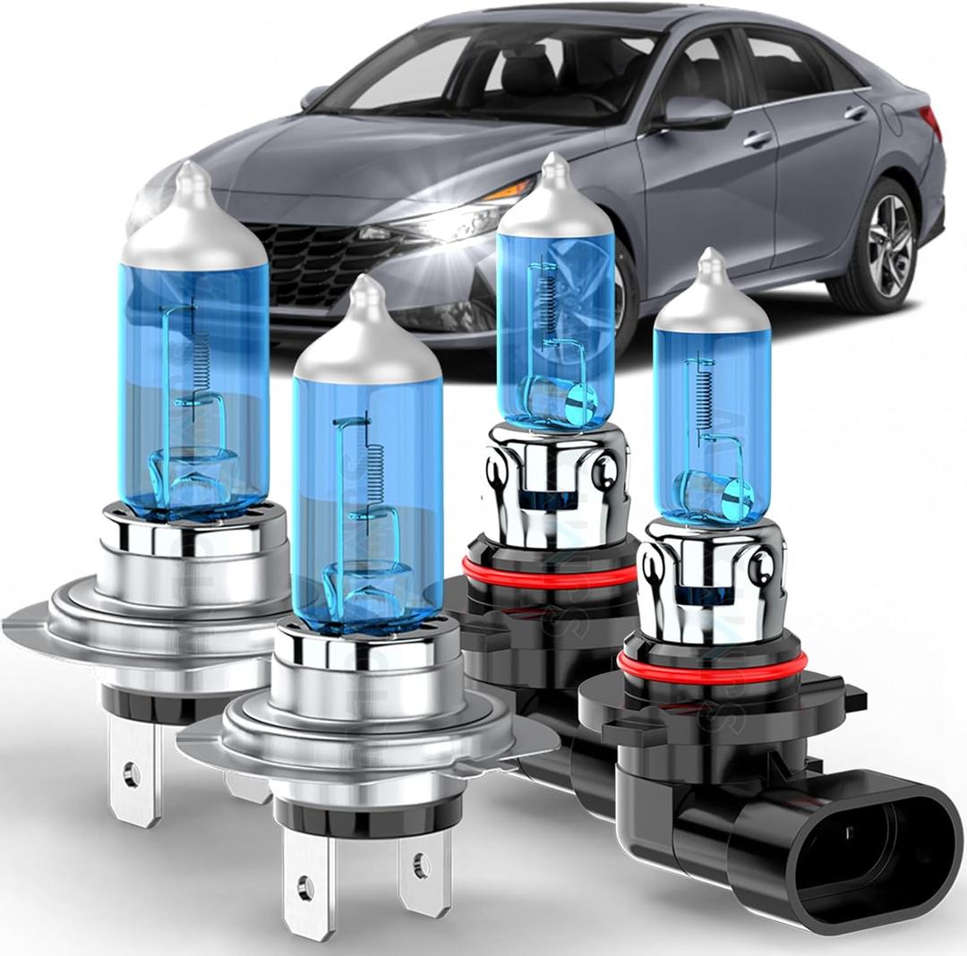 Compatible for Hyundai Elantra 2013 2014 2015 2016 2017 2018,H7 High Beam 9005 Low Beam Headlight Bulbs,Super Bright 5500K White High Performance Halogen Light Bulbs,Pack of 4