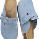 Dumalum Women's Suede Clog Leather Mules Arch Support Potato Shoes with Comfort Cork Footbed - Clogs for Women Men Unisex Antislip Slippers Sandals, Size 10.5