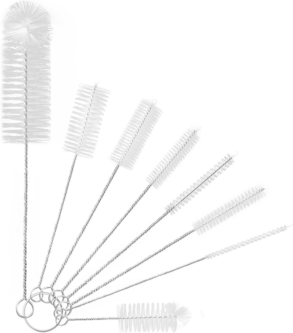 8 Pcs Bottle and Straw Cleaner, Long Deep Nylon Brush with Bendable Stainless Steel Flexible Handles for Bottles, Straws, Pipes, Wine Decanter, Sinks and Cup Cover (White)